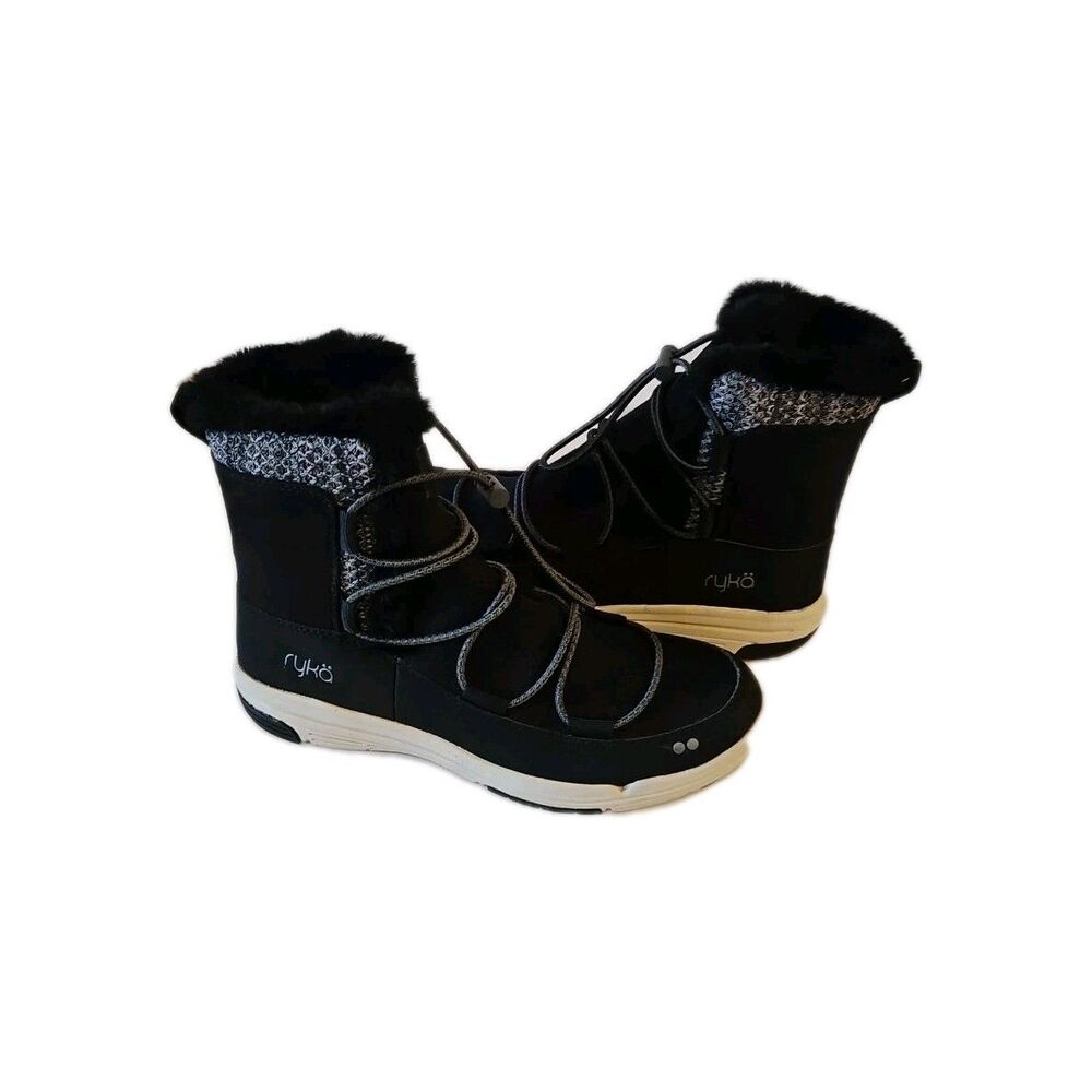 Ryka Black Faux Fur Winter Snow Ankle Boots Booties Sz 6.5 - Picture 3 of 6